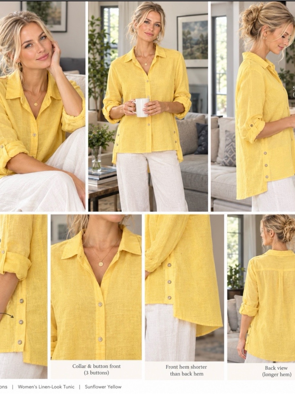 new directions Sunny Yellow Button-Front Linen Shirt